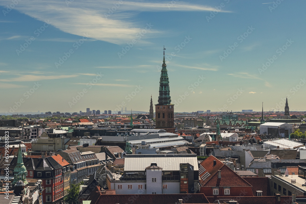 beautiful top view of the city of Copenhagen, Denmark