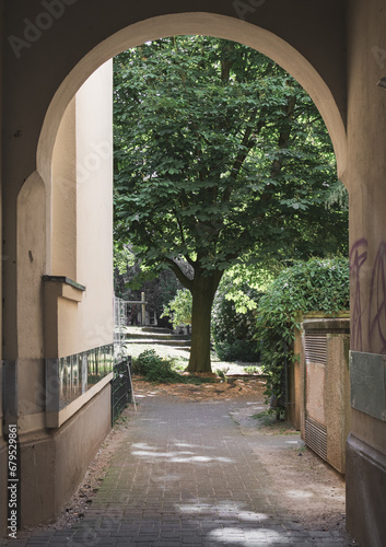 view of the courtyard through the arch in Hamburg  Germany