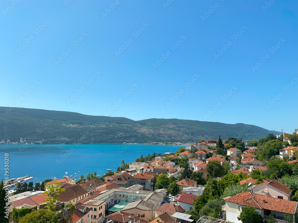 Tile roofs of Herceg Novi and the bay of Kotor