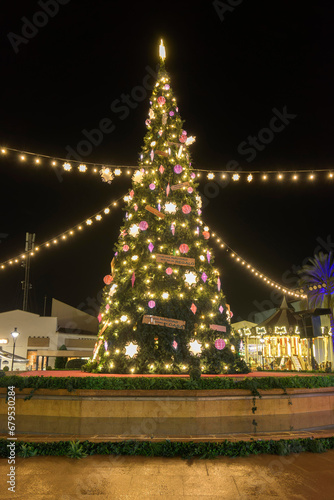 Beautiful christmas tree in a town square at night © Cavan
