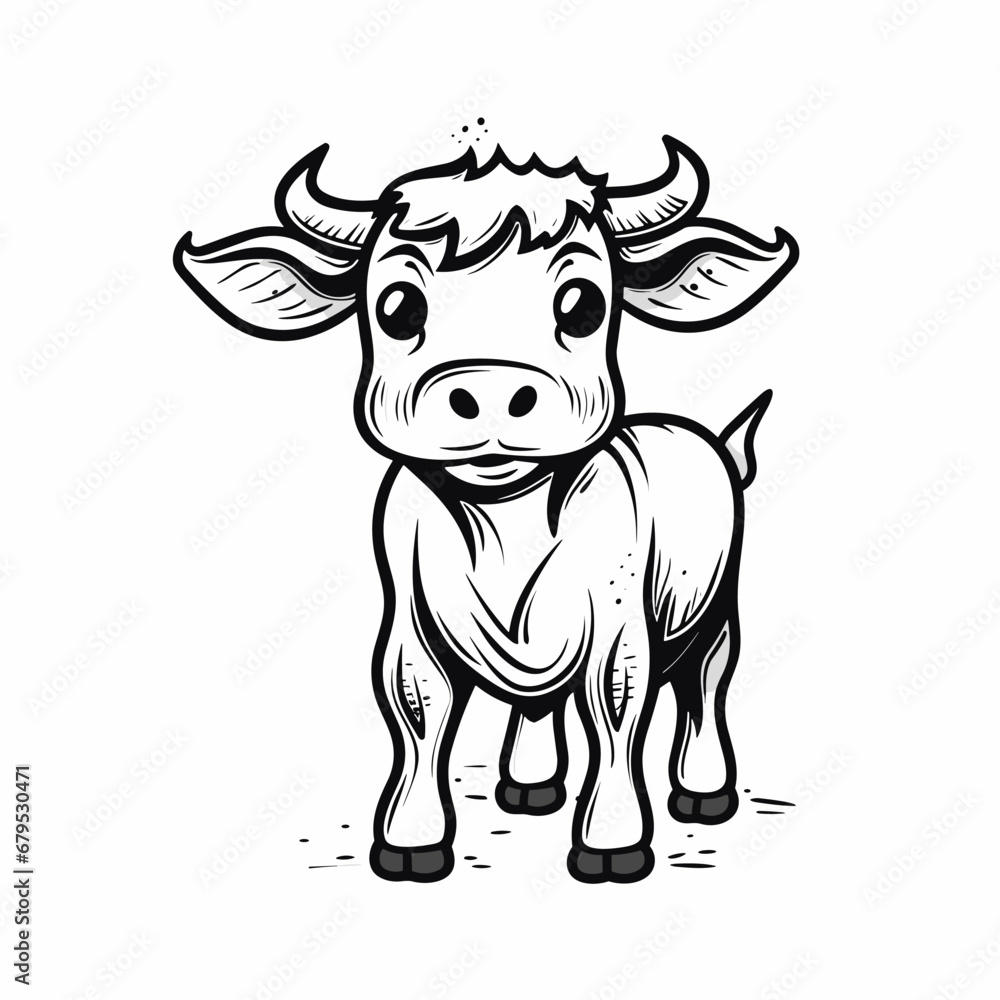 Cow hand-drawn illustration. Cow. Vector doodle style cartoon illustration