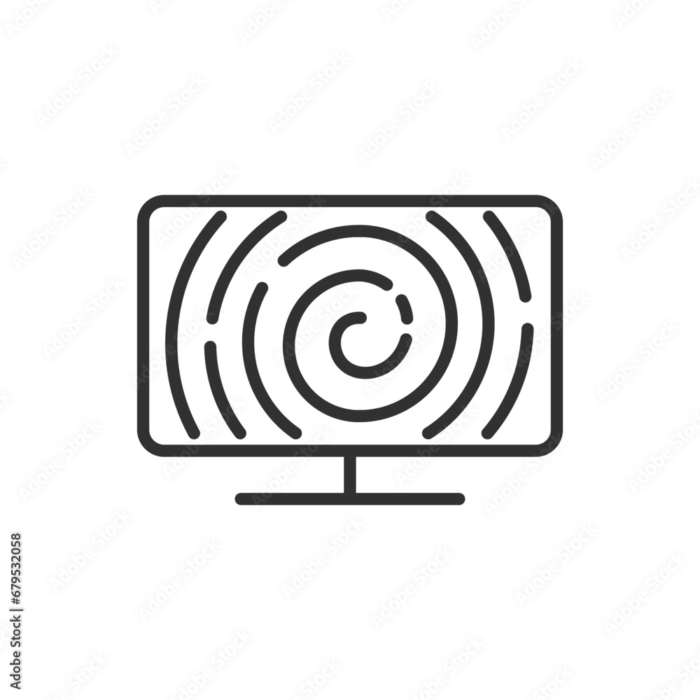 Zombification through the screen, linear icon. TV, monitor. Line with editable stroke Zombification through the screen, linear icon. TV, monitor. Line with editable stroke