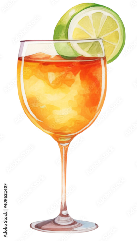 tropical cocktails Hand drawn watercolor summer refreshing alcoholic drink tropical cocktails Hand drawn watercolor summer refreshing alcoholic drink