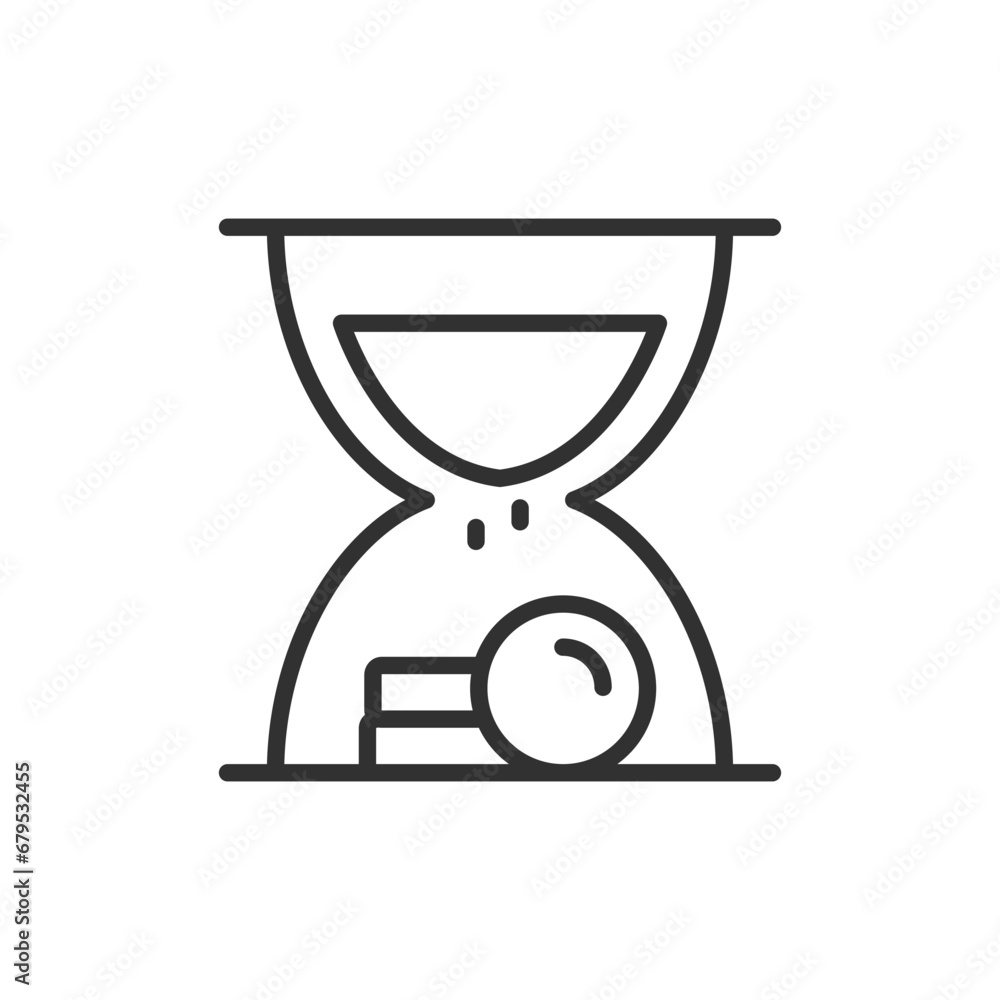 Time is money, linear icon. Hourglass with coins. Line with editable stroke Time is money, linear icon. Hourglass with coins. Line with editable stroke