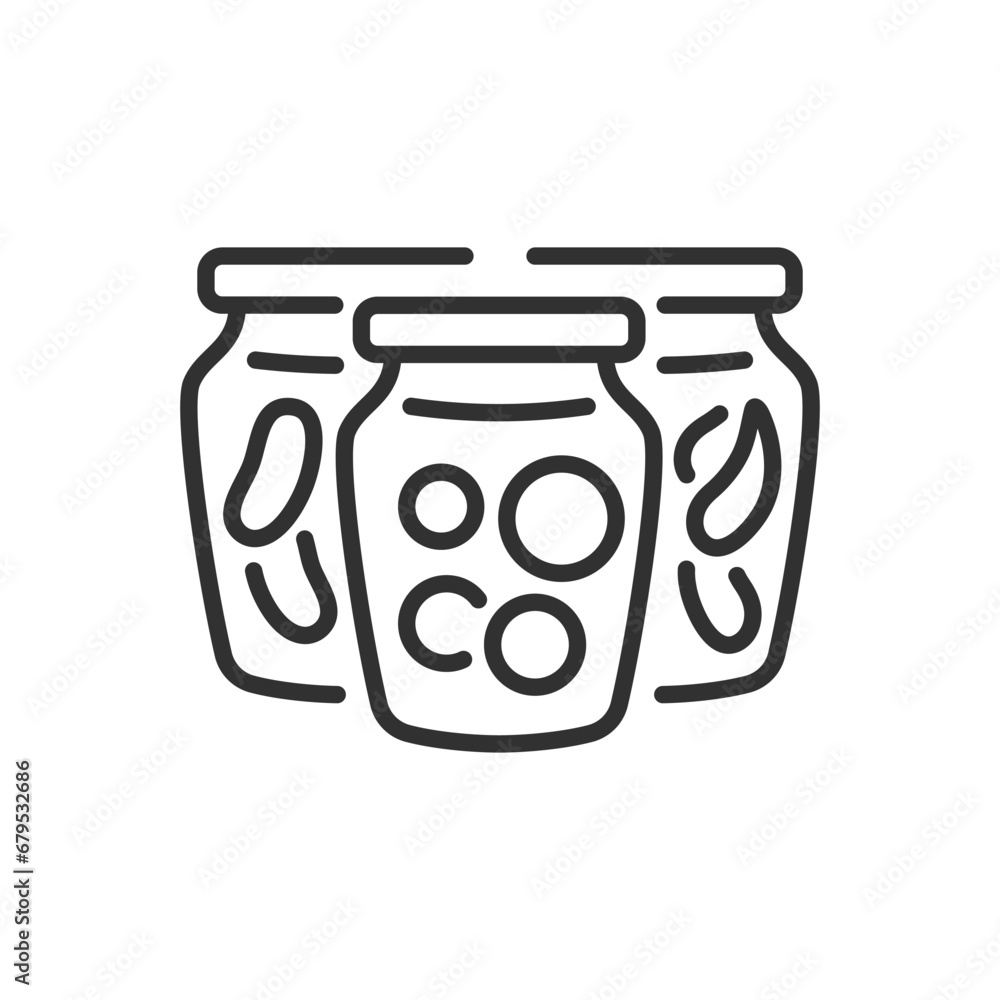 Pickles, linear icon, jars of canned food. Line with editable stroke Pickles, linear icon, jars of canned food. Line with editable stroke