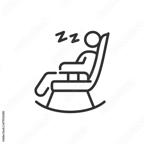 Person sleeping on a rocking chair, linear icon. Line with editable stroke