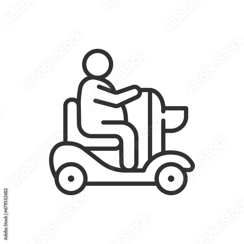 Overweight person on Motorized Shopping Cart, linear icon. Line with editable stroke © Matsabe