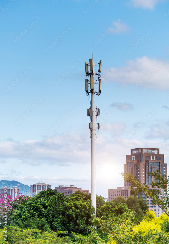 Fototapeta premium Mobile communication base station under sky