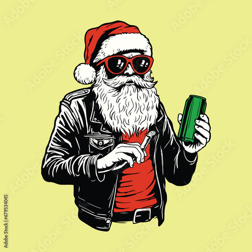 santa claus smoking and drink beer 