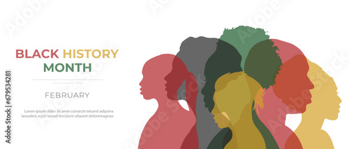 Black History Month.Illustration with silhouettes of African men and women.