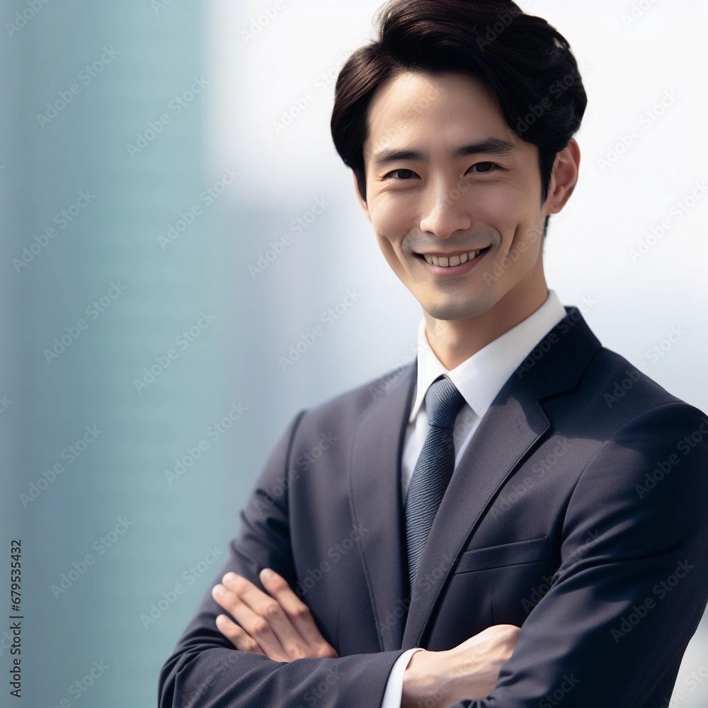 An Asian businessman with his arms crossed in front of his chest. An Asian businessman with his arms crossed in front of his chest.