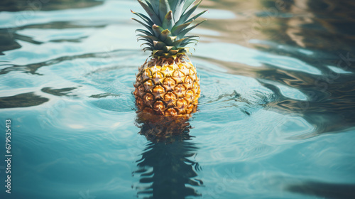 A pineapple floating on the water