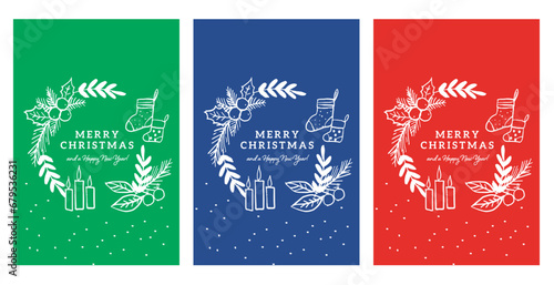 かわいいクリスマスリースのイラストのカード　温かな雰囲気の手書きイラスト　ほっこり