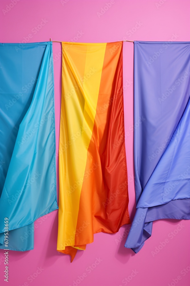 four rainbow flags on a pink background a large-scale genderless caravaggesque