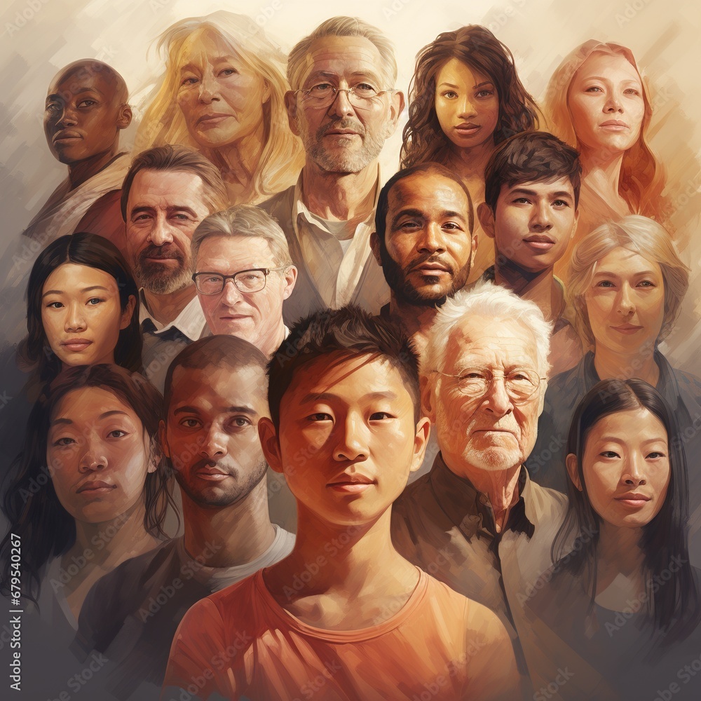 People of different ethnicities and ages. Hand drawn style People of different ethnicities and ages. Hand drawn style
