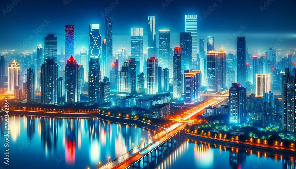 Obraz premium A vibrant cityscape at midnight