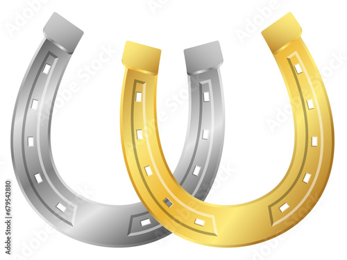 Golden and silver horseshoe vector illustration. Good luck symbol isolated on a white background.