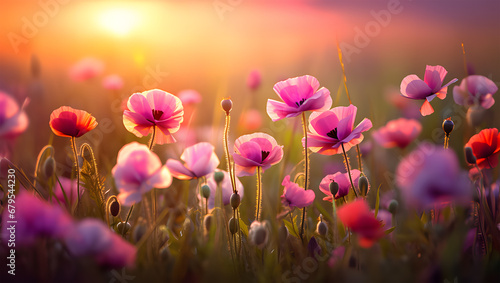 poppy field in sunset ai generative