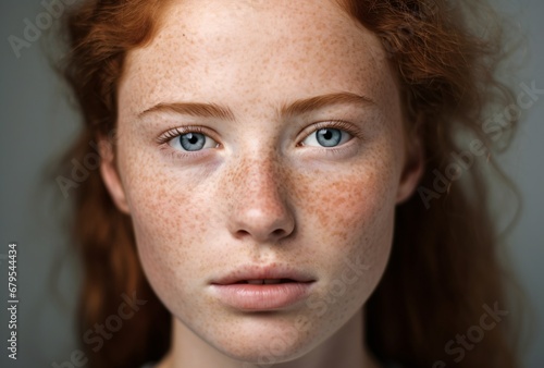 young woman with freckles on the face photo