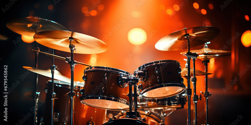 Obraz premium Bright lights casting a glow on a backdrop of drums