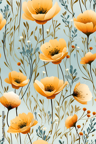 Seamless floral pattern with poppies generated AI