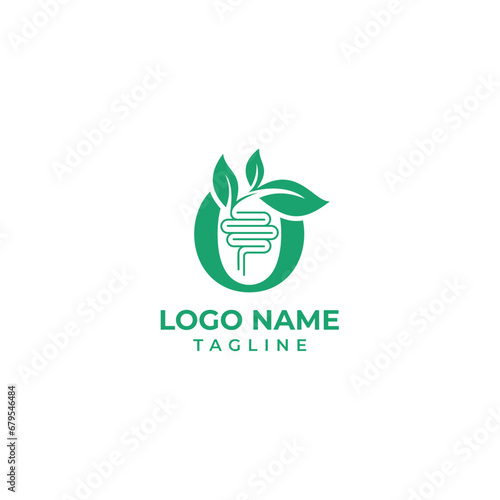 Vector gut and leaf logo. Health digestive logo. Vector intestine and leaves logo