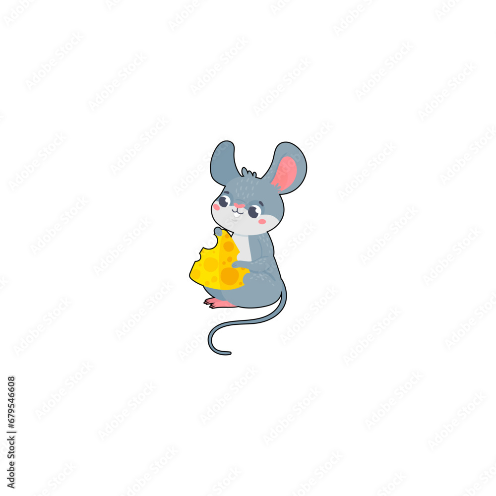 cute vector mouse with cheese isolated