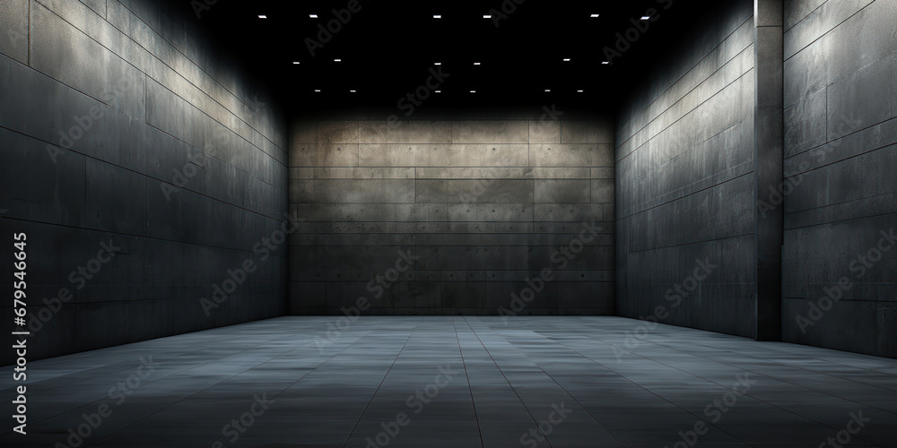 An unoccupied concrete space, darkened at night An unoccupied concrete space, darkened at night