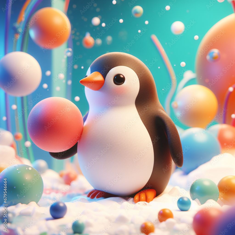 A Cute Penguin Playing with Ball . A Cute Penguin Playing with Ball .