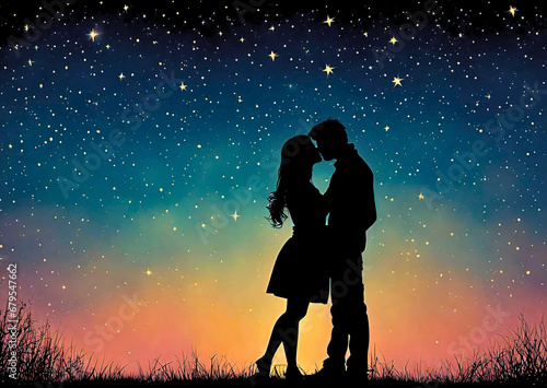 silhouette of couple kissing, Romantic Silhouette, Passionate Couple Kiss, Silhouette of Kissing Partners