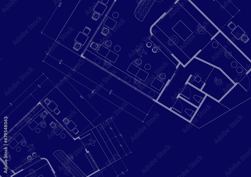 Floor plan designed building on the drawing. Floor plan designed building on the drawing.