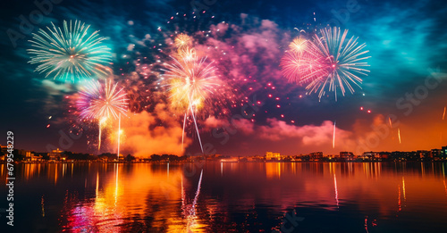 Enchanting festival celebration - fireworks over the river