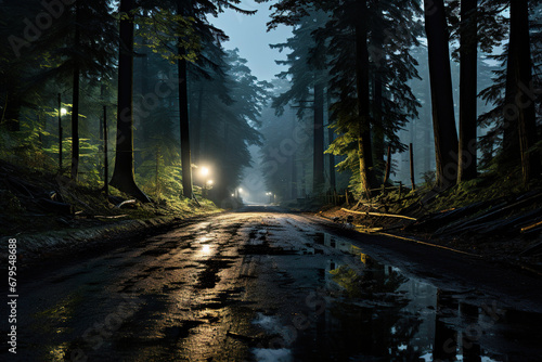Muddy Road in the Woods at Night. Generative Ai © Shades3d