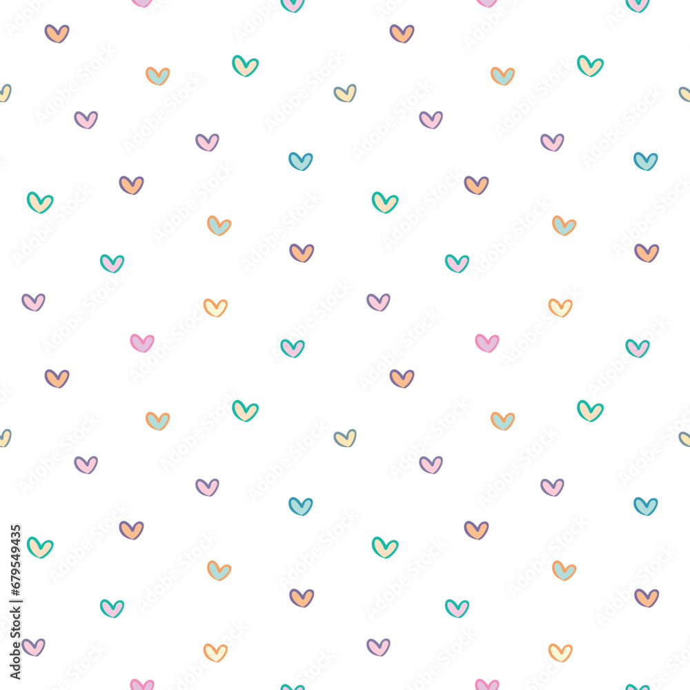 Seamless Pattern of Pastel Heart Design on White Background