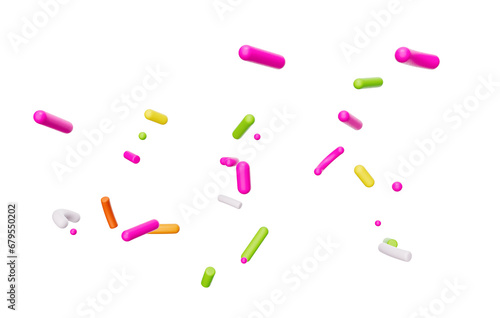 Colorful sprinkle falling on White bright background 3d illustration