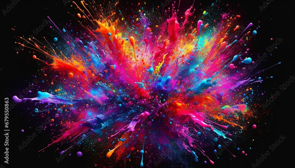 Abstract color splatter on a black background Abstract color splatter on a black background
