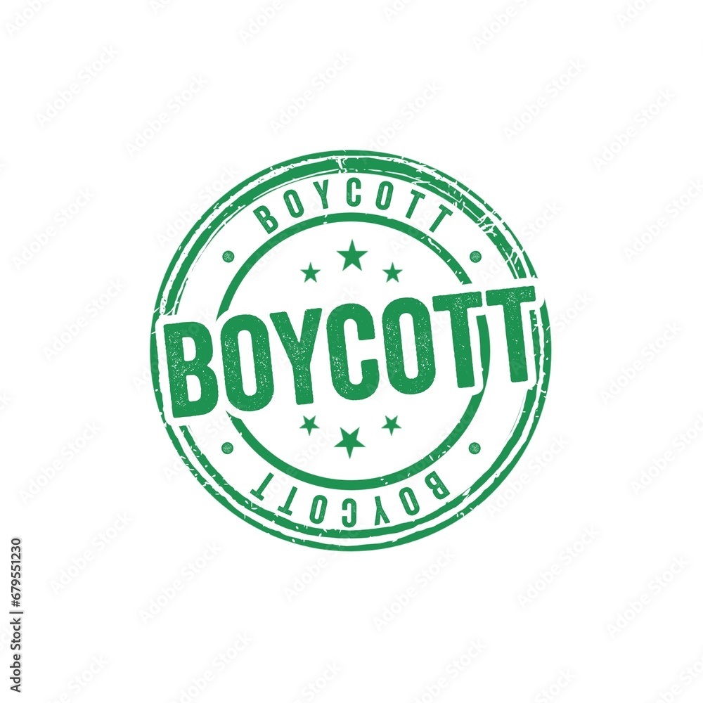 Boycott green rubber stamp on white background, circular pattern with star icon. Design illustration. Boycott green rubber stamp on white background, circular pattern with star icon. Design illustration.