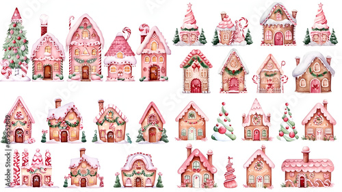 Christmas elements set in different watercolor sweets and seasonal items isolated on white background