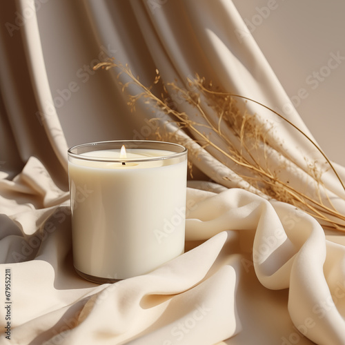 Photo handmade scented candles in a glass, soy wax candles with a wooden wick,  With Generative AI technology