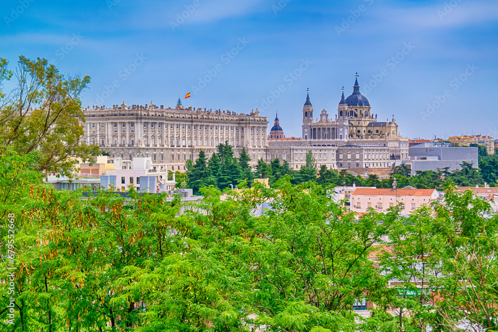 Spain Travel Concepts. Santa Maria la Real de La Almudena Cathedral and the Royal Palace in Madrid in Spain