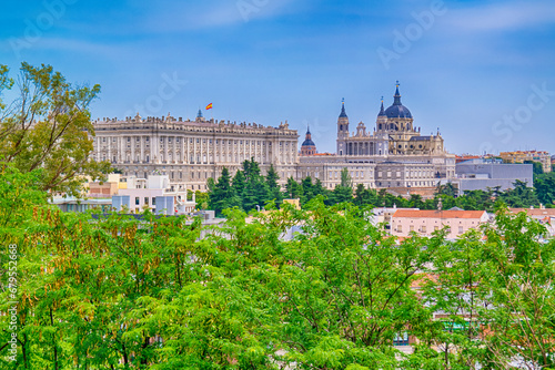 Spain Travel Concepts. Santa Maria la Real de La Almudena Cathedral and the Royal Palace in Madrid in Spain photo