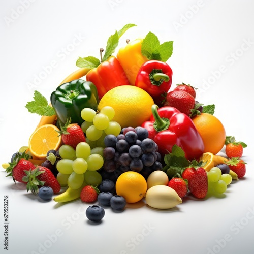 Vegetables and fruits on a white background  fresh and colorful. Copy space