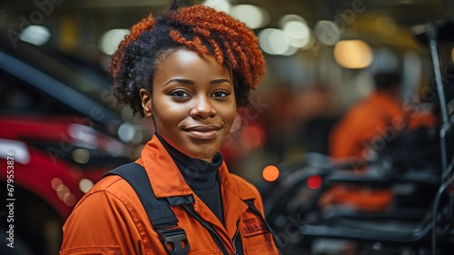Afro-American female worker in a factory automobile assembly line.. © Sawitree88