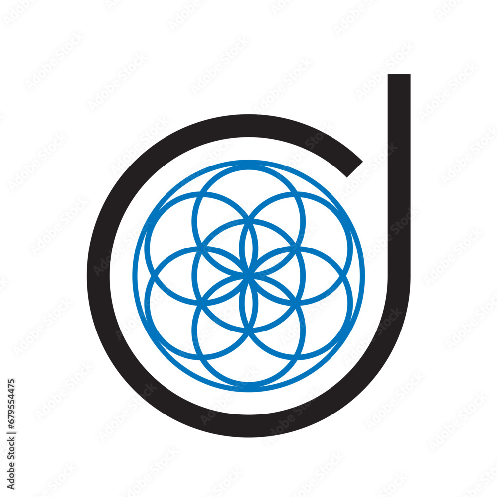 An icon design with combination element pattern and alphabet d An icon design with combination element pattern and alphabet d