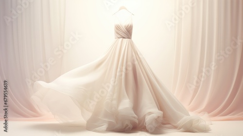 Wedding dress on minimalistic style background, bridal fashion store