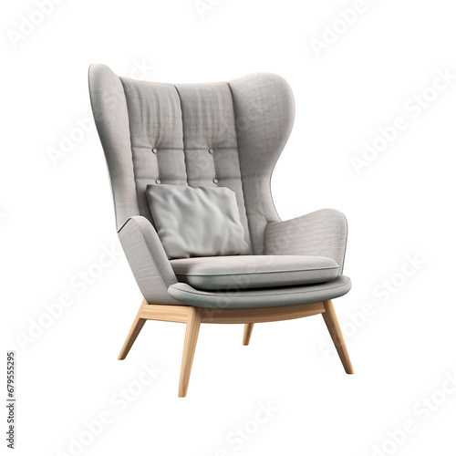 angled view of a Scandinavian-inspired modern armchair. isolated on a white transparent background 