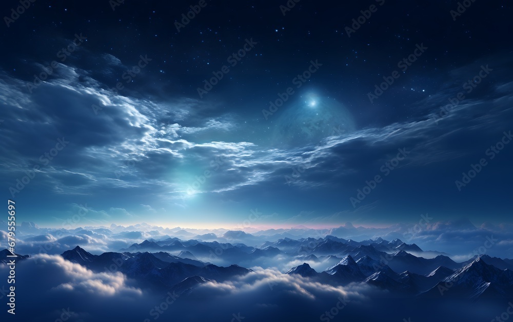 Dreamy Night Sky Over the Majestic Mountains Dreamy Night Sky Over the Majestic Mountains