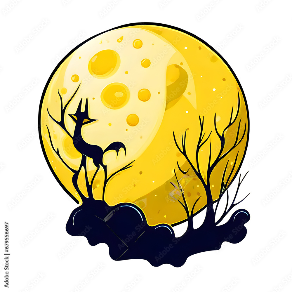 Moon , Crescent moon , moon sticker , Moon cartoon Character, clipart , emoji , icon on transparent background , PNG file  - obrazy, fototapety, plakaty 