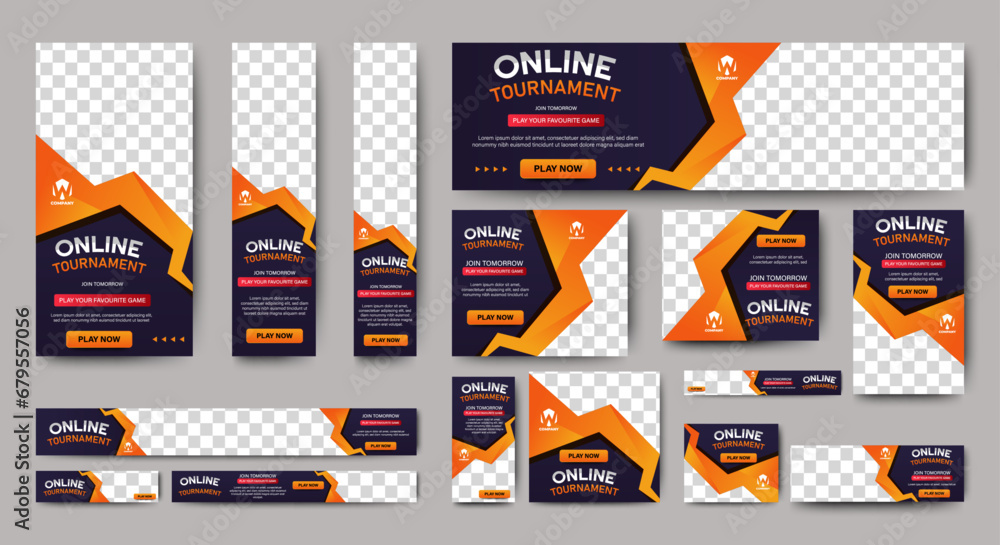 esport Web advertising banner template design. Modern web layout set with standard size. vector - obrazy, fototapety, plakaty 