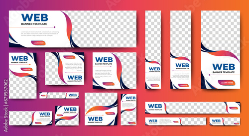 Web advertising banner template design. Modern web layout set with standard size. vector	